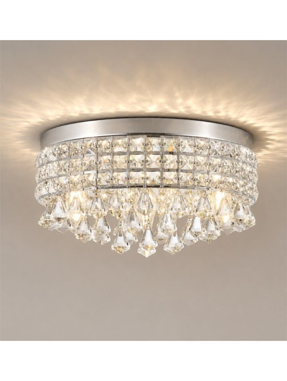 Radiant Chrome Crystal Flush Mount Chandelier Ceiling Light 15" Elegant Sparkle